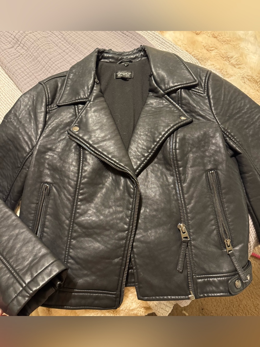 Topshop Black Faux Leather Moto Jacket
